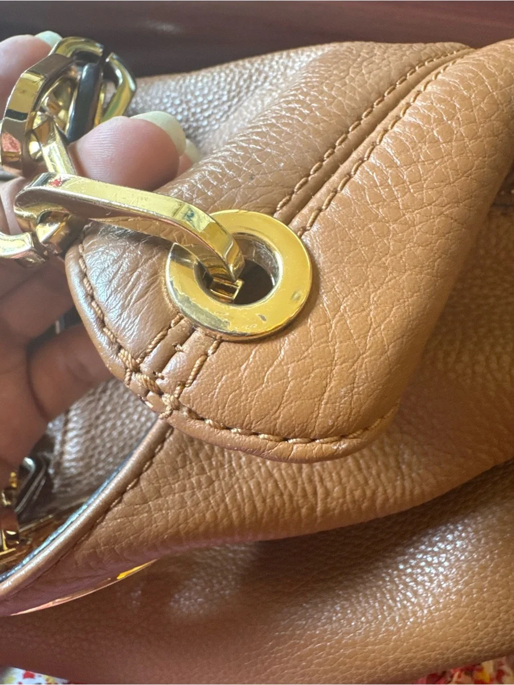 Michael Kors Brown Leather Shoulder Bag with Gold Hardware